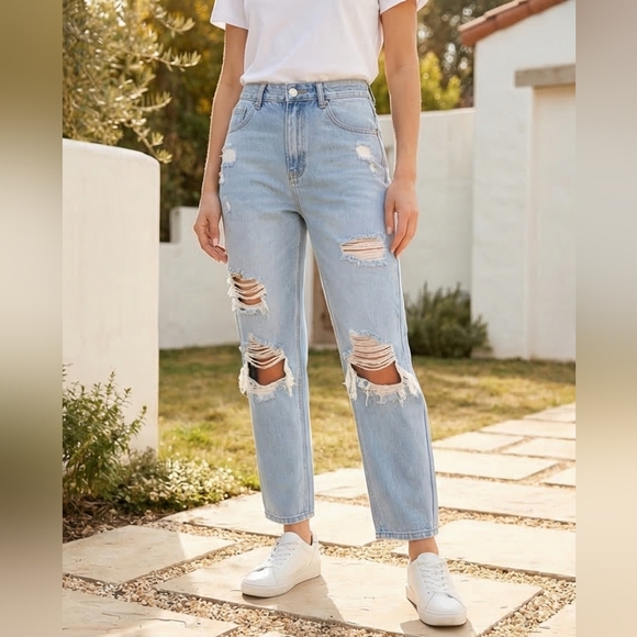 Distressed Light Blue Jeans - Picture 7 of 12